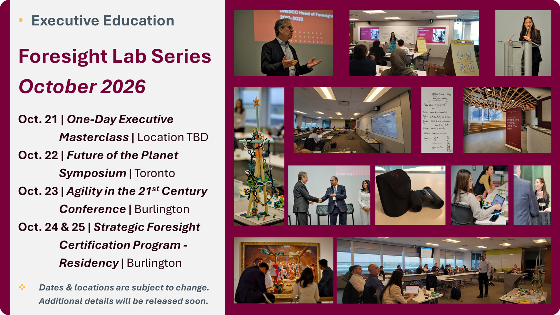 Foresight Lab at McMaster October 2026 Series in Toronto, Hamilton & Burlington infographic