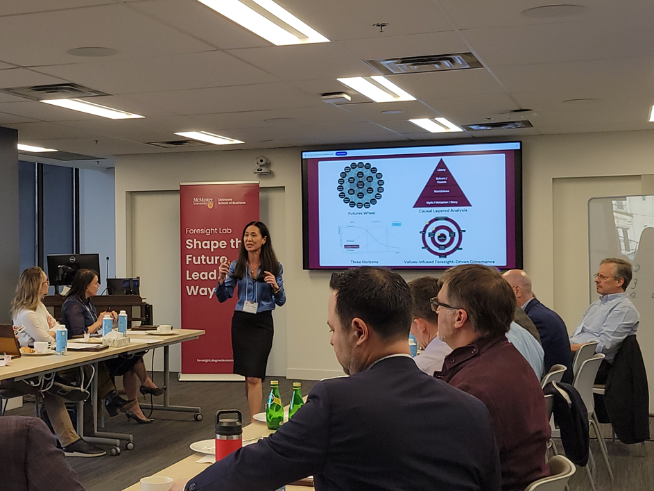Dr. Candice Chow and Riel Miller at the Executive Masterclass on Foresight & Futures Literacy by the Foresight Lab at McMaster University in April 2025